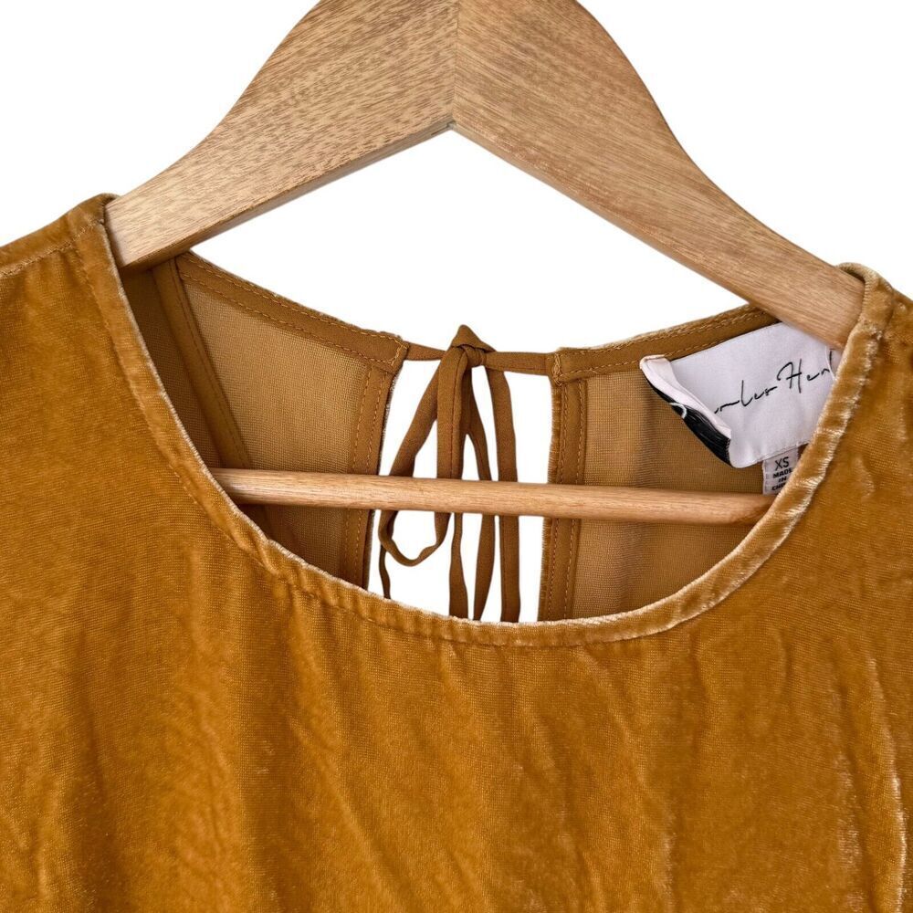 Charles Henry Dress Womens Extra Small Gold Velvet Tie-Back Midi Cottage Priaire - Picture 7 of 16
